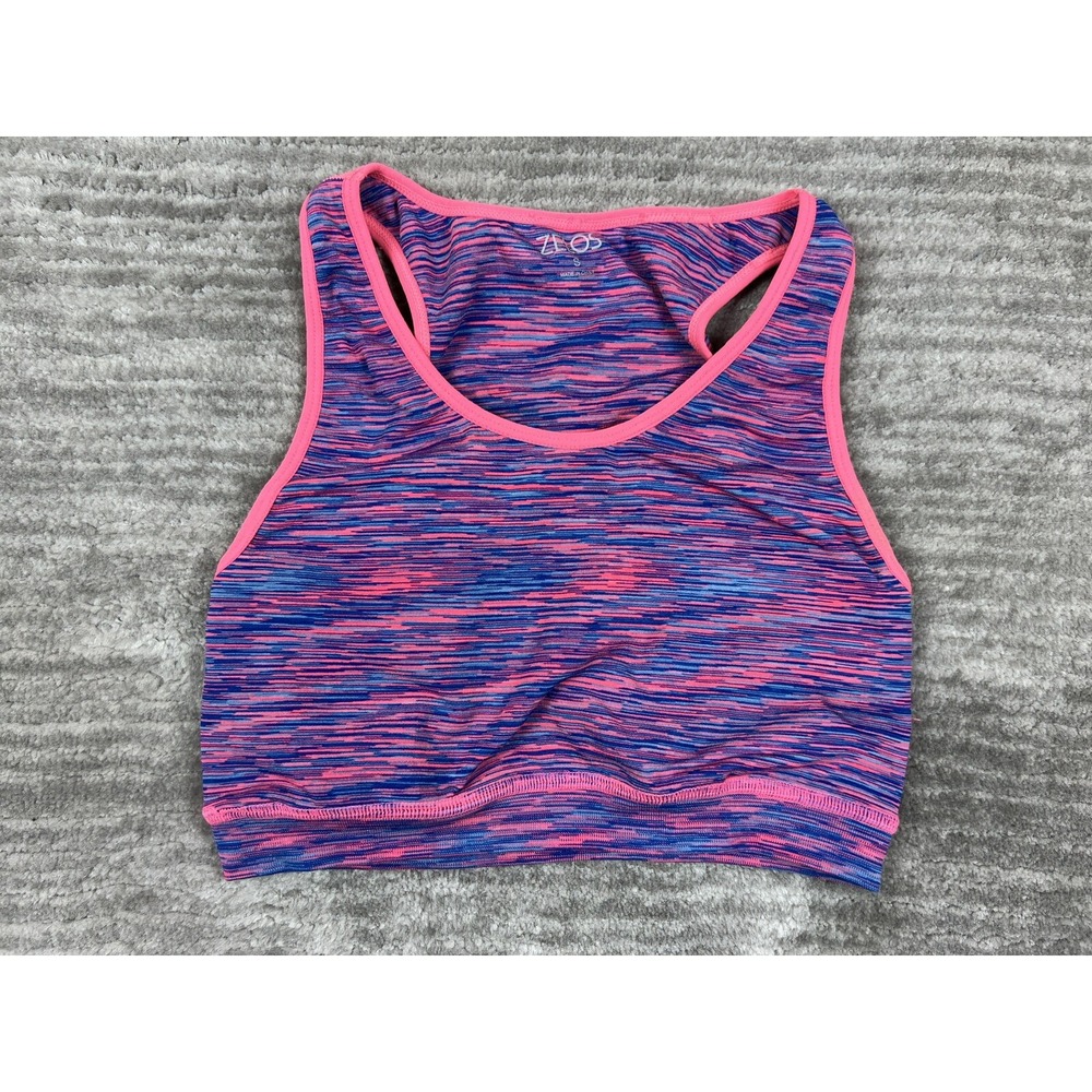 Zelos Sports Bra Womens Small Pink Blue Space Dye Lattice Strappy Back Athletic